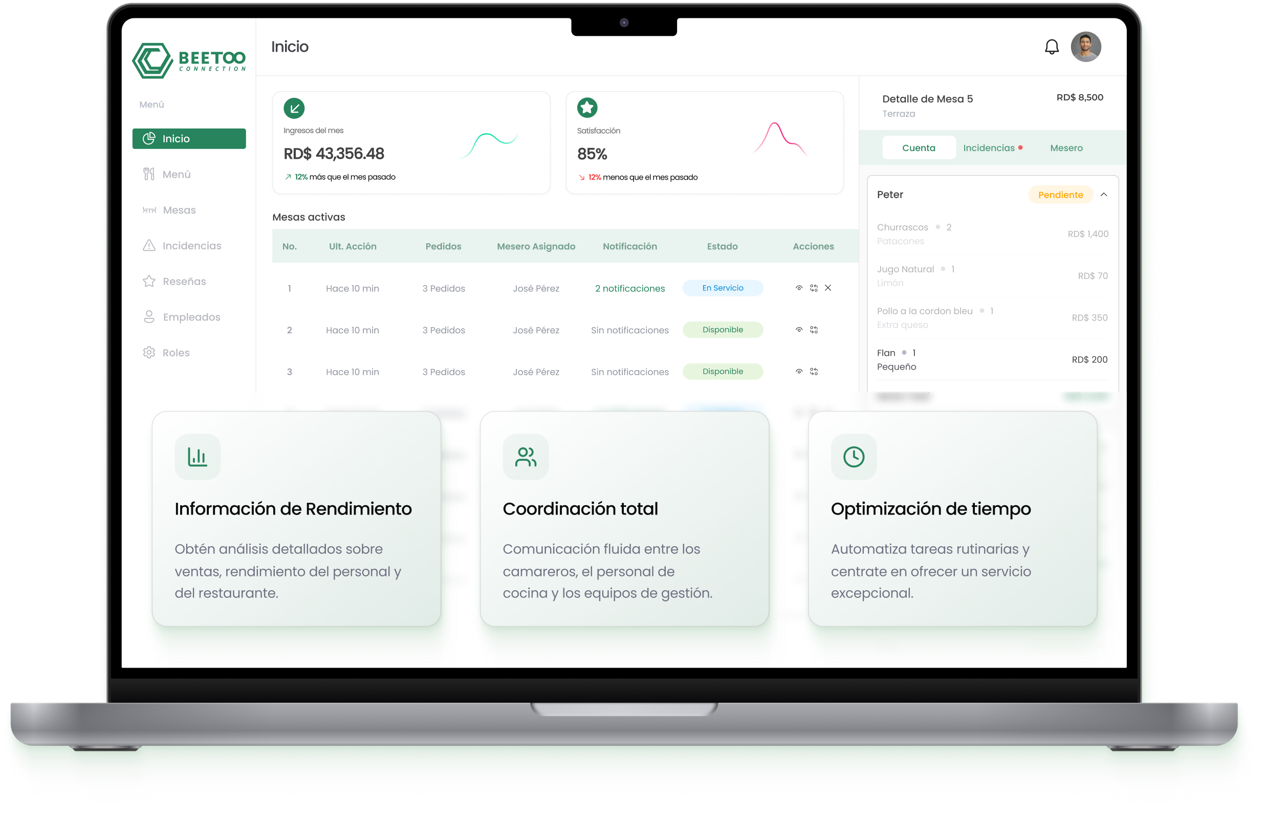 Dashboard Beetoo en laptop